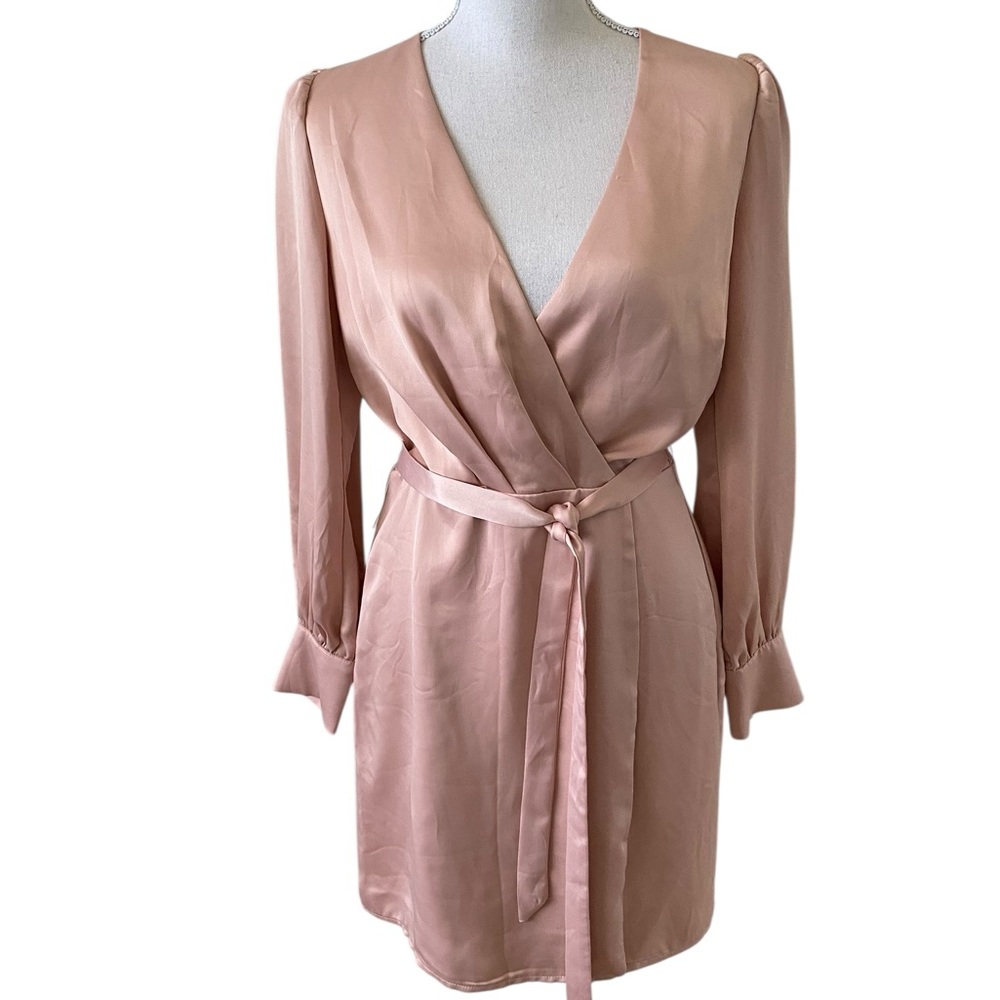 Adelyn Rae Abby Pink Sateen Faux Wrap Dress Size Small